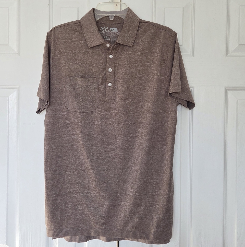 MEN'S HAUS MATTE GREY BROWN SHORT SLEEVE GOLF CASUAL POLO MEDIUM